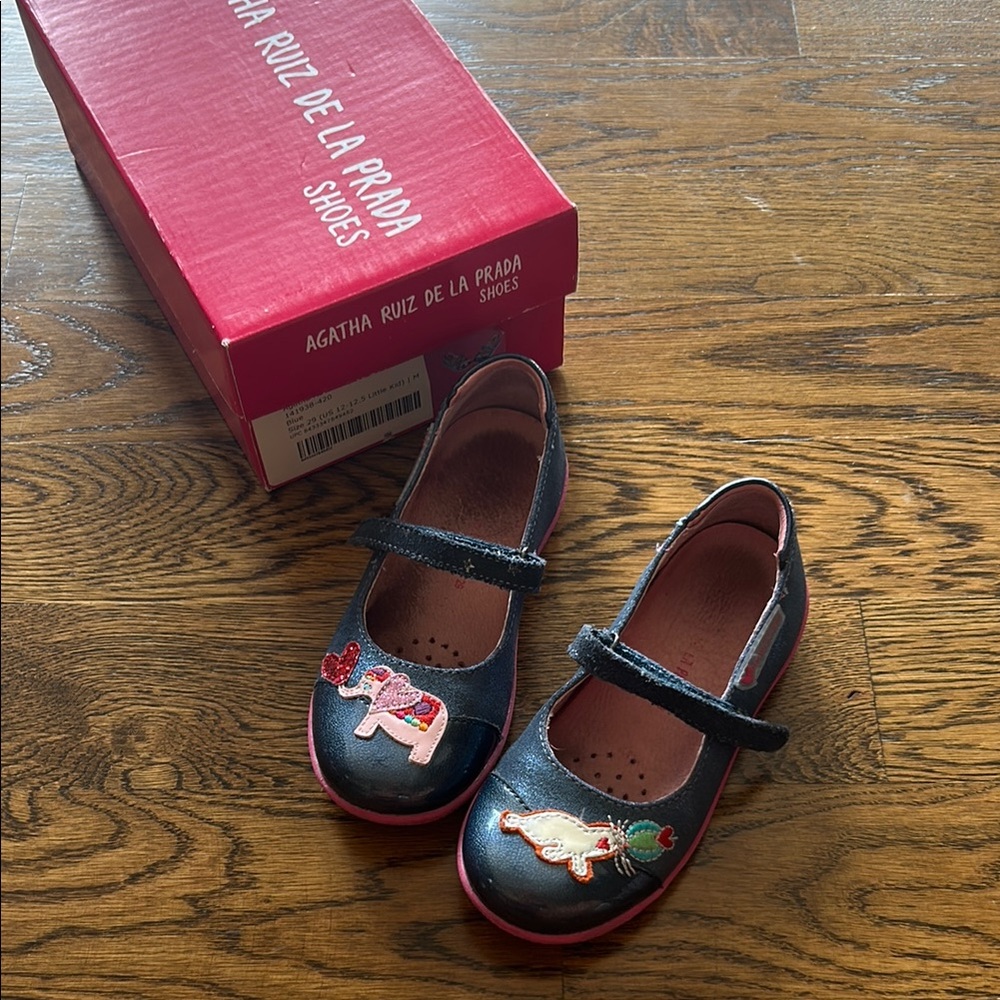 Agatha Ruiz De La Prada Black and Pink Mary Jane Dress Shoes